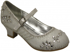 GIRLS DRESSY SHOES WITH FLOWER RHINESTONES (WHITE)